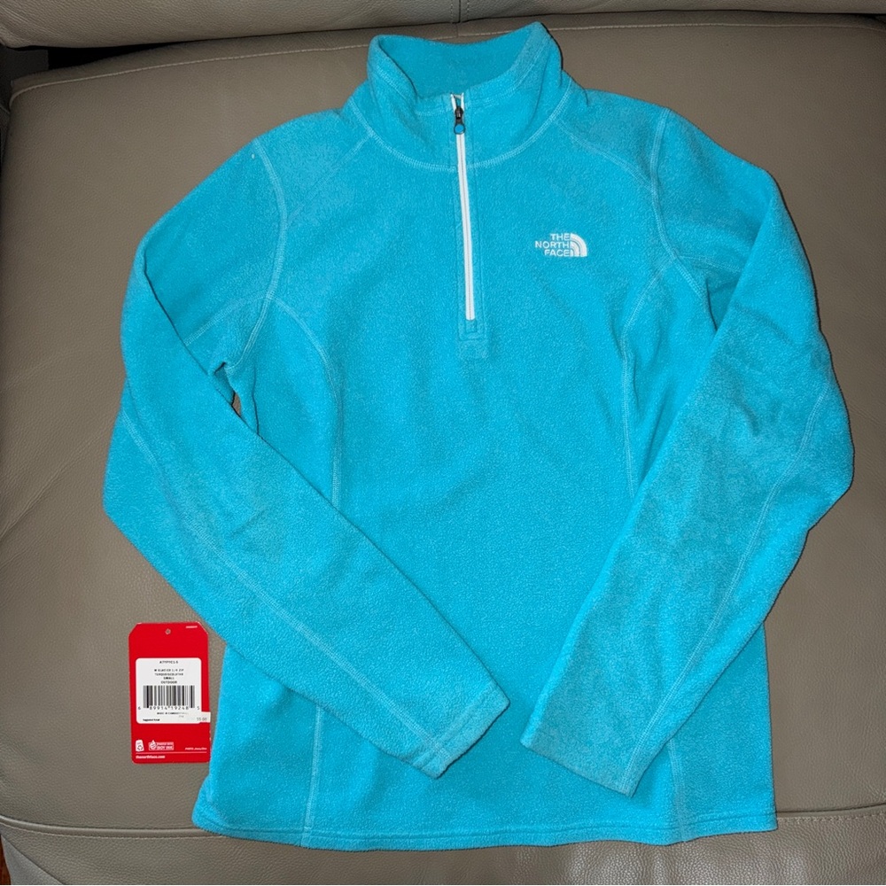 Women THE NORTH FACE GLACIER sz S (fitted) Turquoise 1/4 zip pullover fleece top
